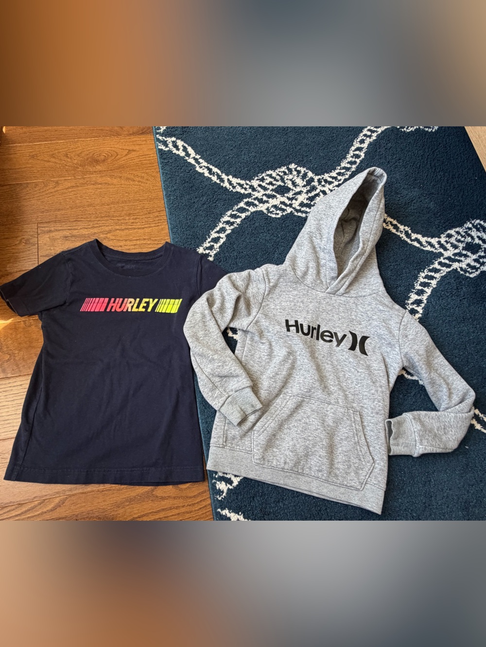 Hurley Navy Tee & Gray Hoodie Kids Set with Colorful Logo